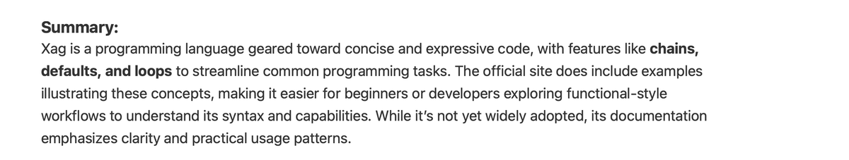 The summary, repeating chains, defaults and loops, and saying the
                official site includes examples illustrating these concepts.